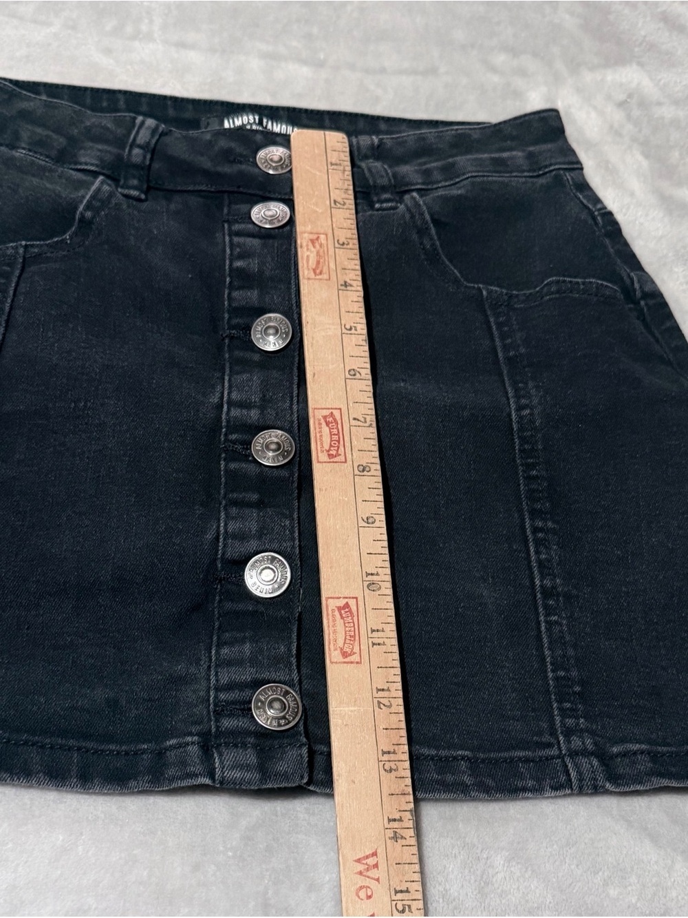 Almost Famous Black Button-Front Denim Mini Skirt - Picture 8 of 10